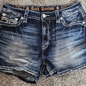 NWOT Rock Revival Women's Dark Blue Distressed Denim Shorts